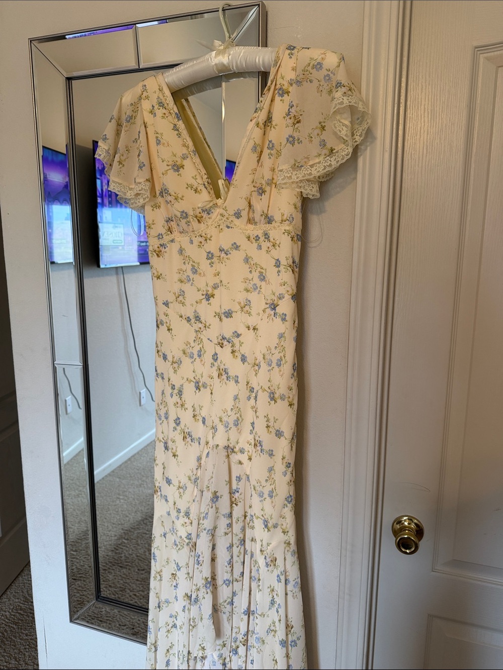Lemon Floral Print Georgette Maxi Tea Dress
